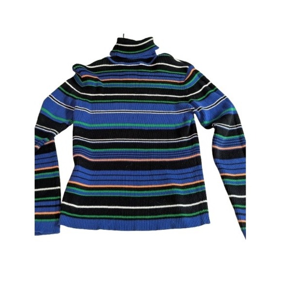 Talbots Petites Striped Turtleneck Blue Black Green‎ Orange White Cotton P - Picture 2 of 10